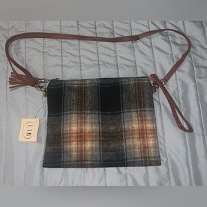 NWT L.I.B New York plaid  flannel top zip crossbody or large wristlet.